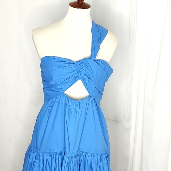 A.L.C Aubrey Dress 10 Blue Cut Out Twisted One Shoulder Cotton - Picture 7 of 15